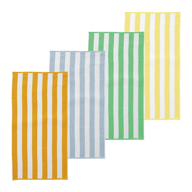 Great Bay Home Bondi 4-Pack Cabana Stripe Beach Towel Set, Multicolor, 30X6
