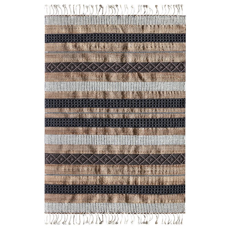 Rugs America Isle Farmhouse Stripe Area Rug, Brown, 8X10 Ft