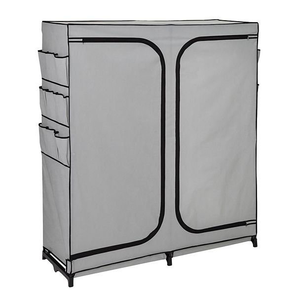 HoneyCanDo 60" Wide 2Door Portable Wardrobe Closet With Cover & Side
