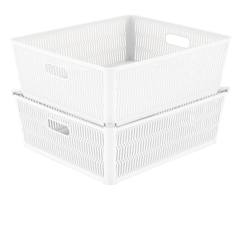 Simplify 2-Pack Slide to Stack Shallow Storage Tote Set, White