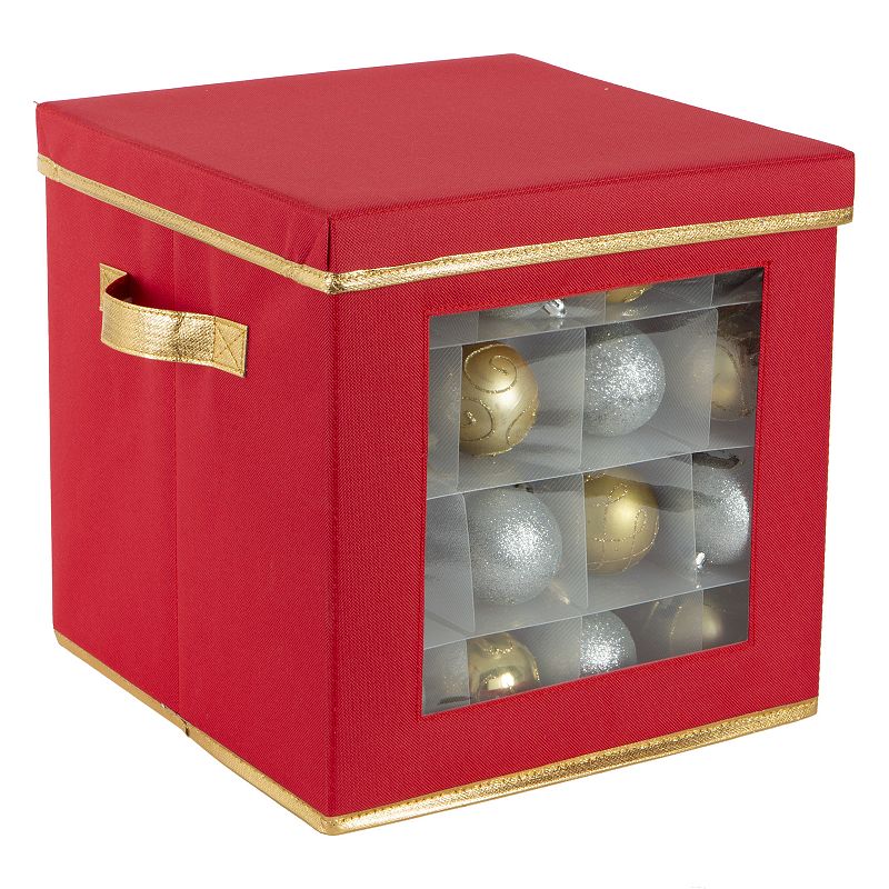 Simplify 64 Count Large Ornament Storage Box, Red