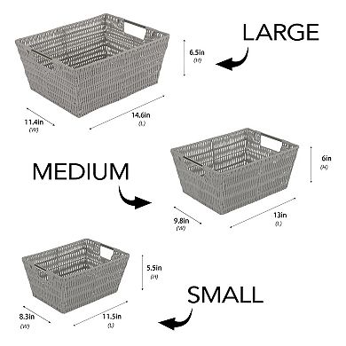 Simplify 3 Pack Set Rattan Tote Baskets