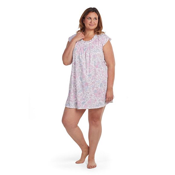 Eileen West Plus Size Ditsy Floral Print Short Sleeve Sweetheart Neck  Jersey Knit Nightgown