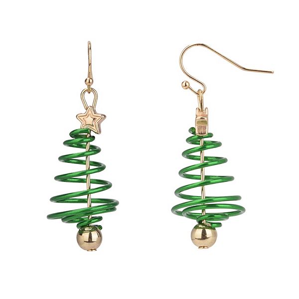 Celebrate Together Gold Tone Green Spiral Christmas Tree Nickel Free Earrings