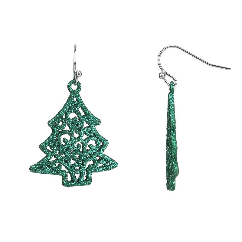 Celebrate Together Green Glitter Christmas Tree Nickel Free Earrings, Women