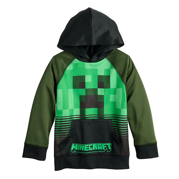 Boy's Minecraft Creeper Face Pull Over Hoodie - Athletic Heather - Large