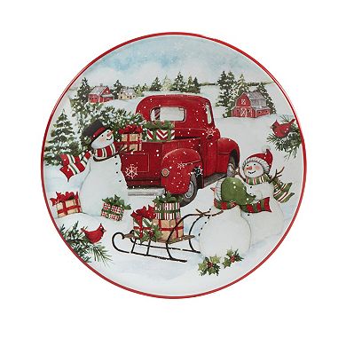Certified International Red Truck Snowman 4-pc. Canape Plate Set