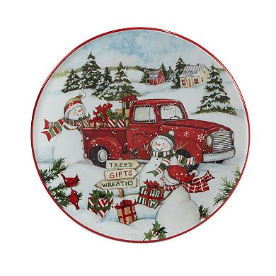 Certified International Red Truck Snowman 4-pc. Canape Plate Set