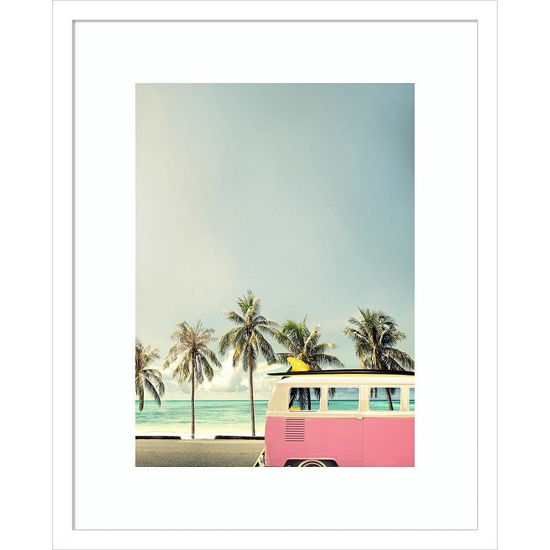 Amanti Art Surf Bus Pink Beach Framed Wall Art, White, 17X21