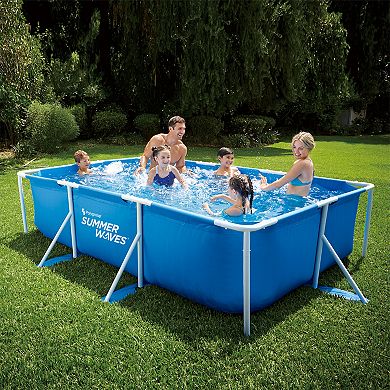Summer Waves 9.8 x 6.5 Foot 29.5 Inch Deep Rectangular Small Metal Frame Pool