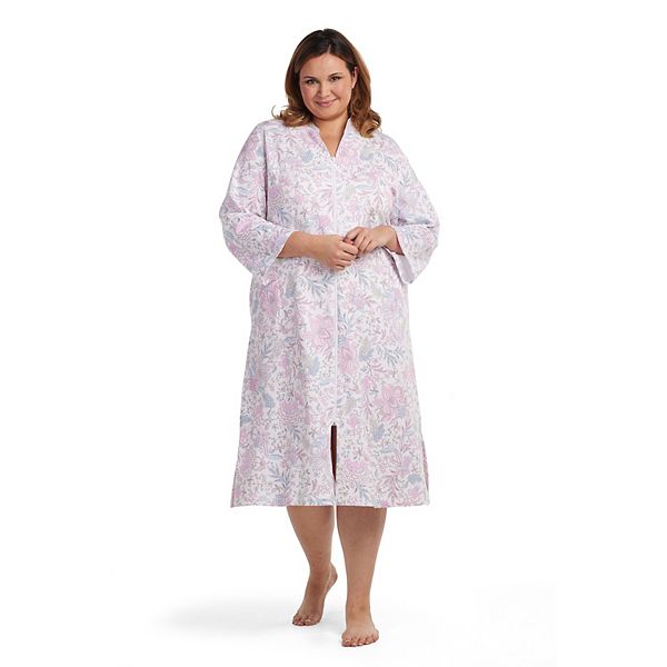 Plus Size Miss Elaine Essentials French Terry Long Zipper Robe