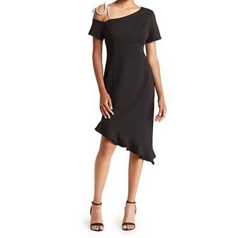 Women's Focus By Shani Asymmetrical Crystal Strap Sheath Dress