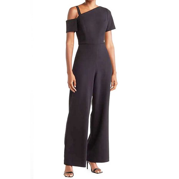 Women's Focus By Shani Asymmetric Scuba Crepe Knit Jumpsuit
