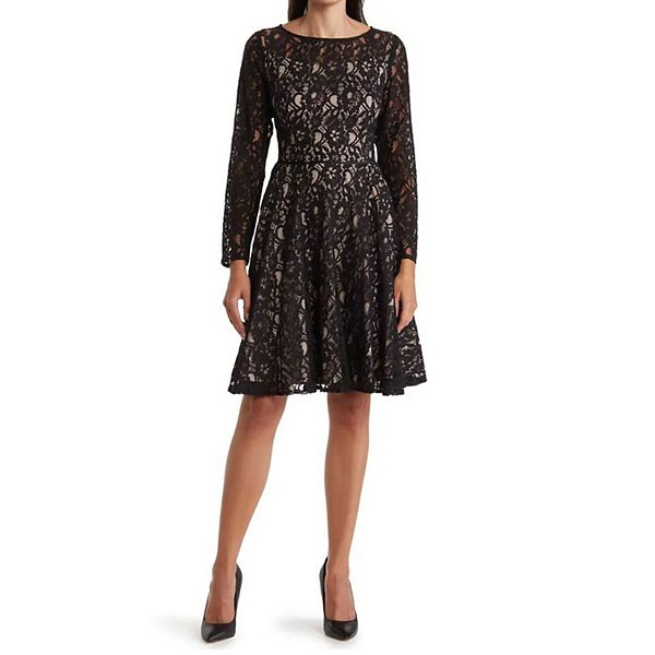 Women's Focus By Shani Long Sleeve Lace Fit & Flare Dress