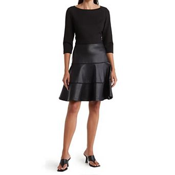 Women's Focus By Shani Faux-Leather Fit & Flare Dress