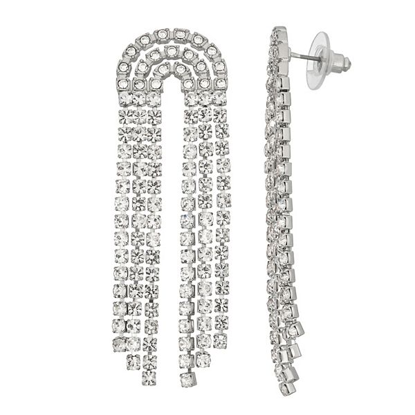 SO® Silver Tone Rhinestone Tassel Earrings