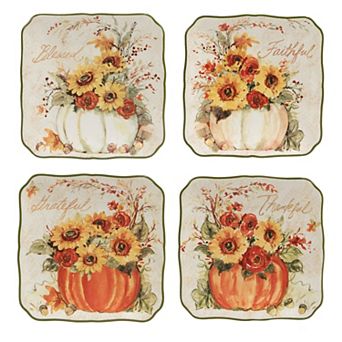 Certified International Harvest Morning 4 pc Canape Plate Set