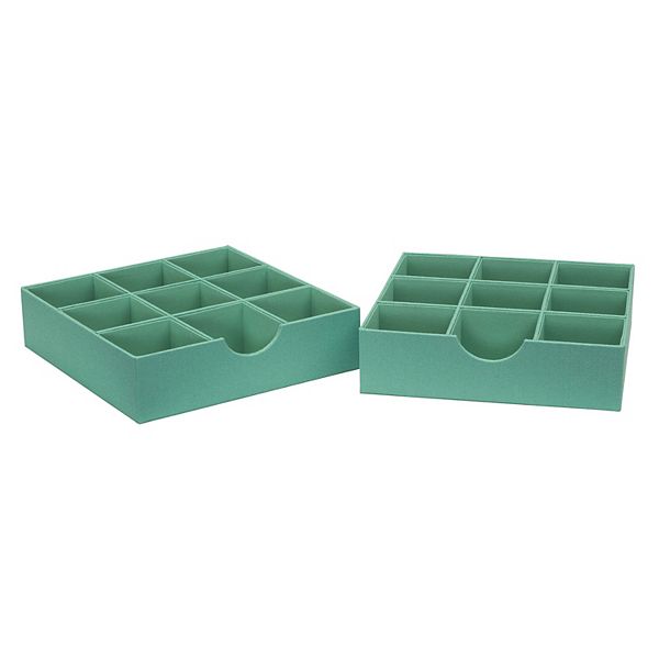 Household Essentials Set of 2 9-Section Drawer Trays Seafoam