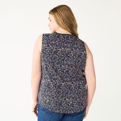 Plus Size Sonoma Goods For Life® Y-Neck Ruffle Tank