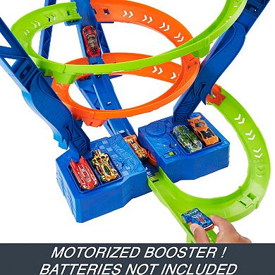 Hot Wheels Track Set and 1:64 Scale Toy Car, Spiral Race Track with Motorized Booster