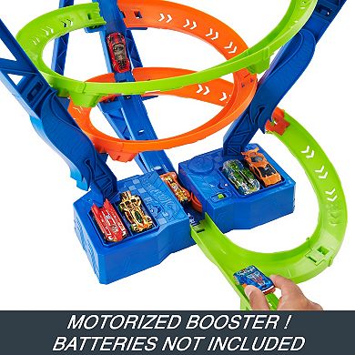 Hot Wheels Track Set and 1:64 Scale Toy Car, Spiral Race Track with Motorized Booster