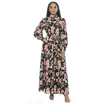 Women's ALEXIA ADMOR Isaliah Mockneck Blouson Sleeve Maxi Dress