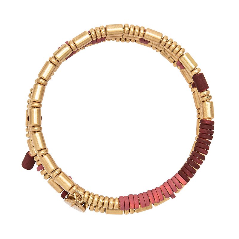 Sonoma Goods For Life Gold Tone Red Rubber Coated Beaded Coil Bracelet, Wom