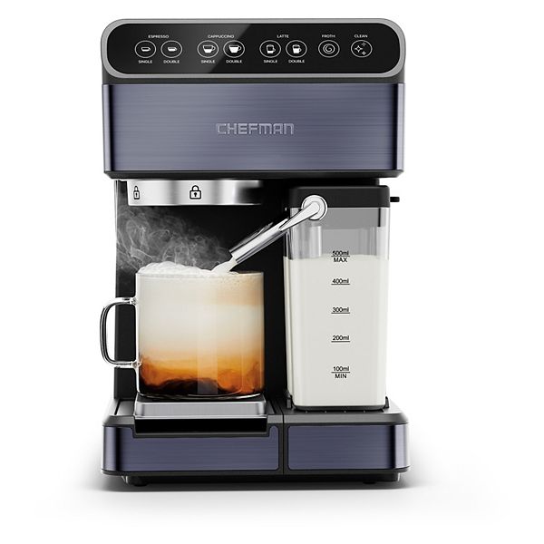 Chefman Barista Pro Plus Espresso Machine w/ Milk Frother, 20 Bar Pump, Black Stainless Steel