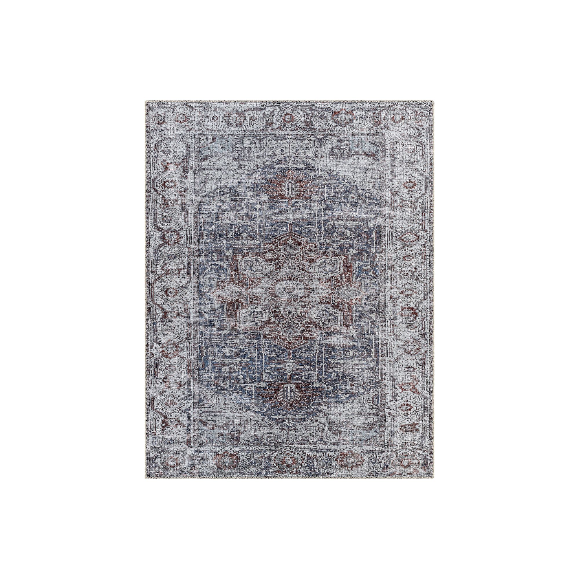 Decor 140 Acosta Transitional Washable Area Rug, Dark Red Blue