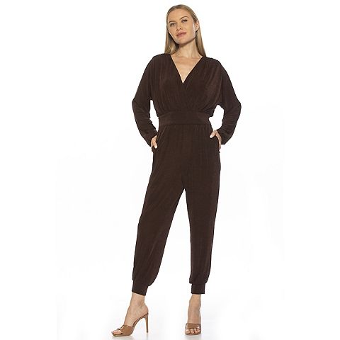 Женские комбинезоны ALEXIA Women's ALEXIA ADMOR Joey Long Sleeves Knit Surplice Jumpsuit