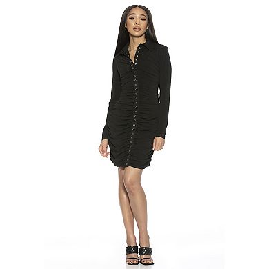 Women's ALEXIA ADMOR Imani Collar Ruched Shirt Dress