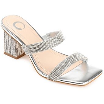 Journee Shandee Women's Rhinestone Block Heel Sandals