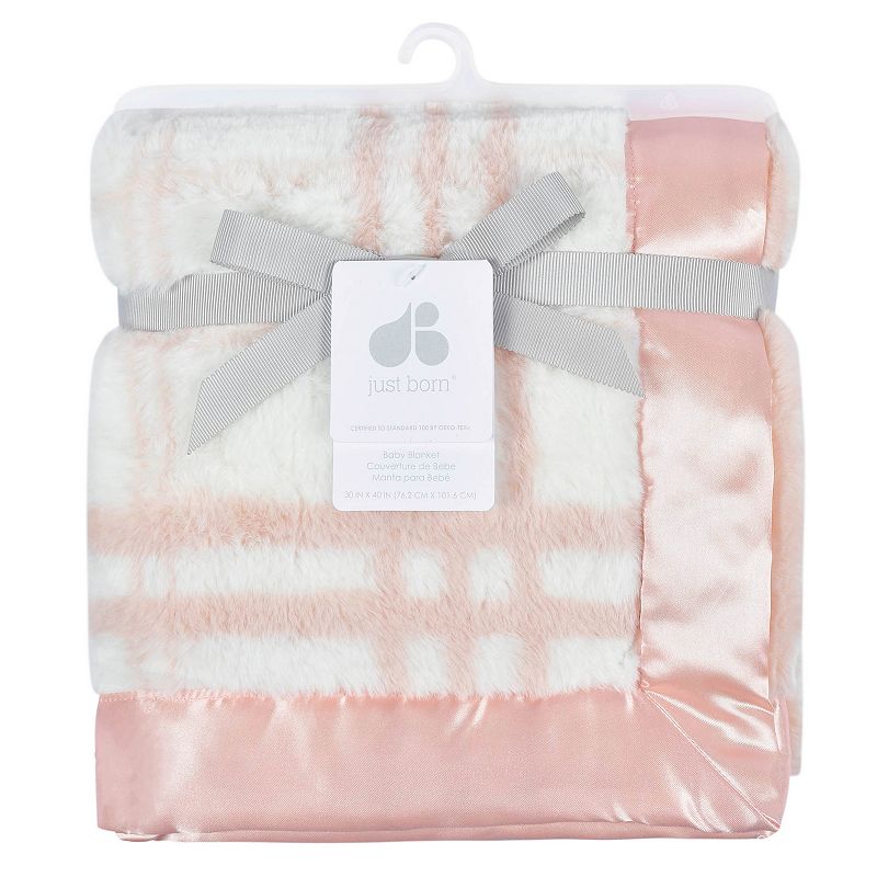 Just Born Pink Plaid Plush Blanket