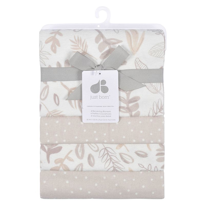 81988152 Just Born 4-Pack Leaves Flannel Blankets, Light Gr sku 81988152