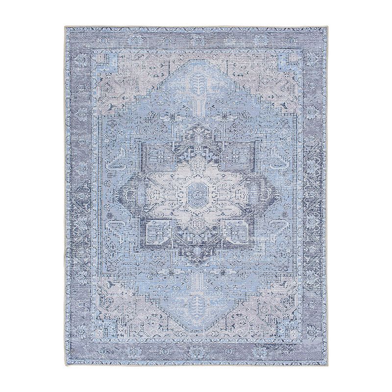 Decor 140 Abie Traditional Washable Area Rug, Blue, 2.5X16 Ft