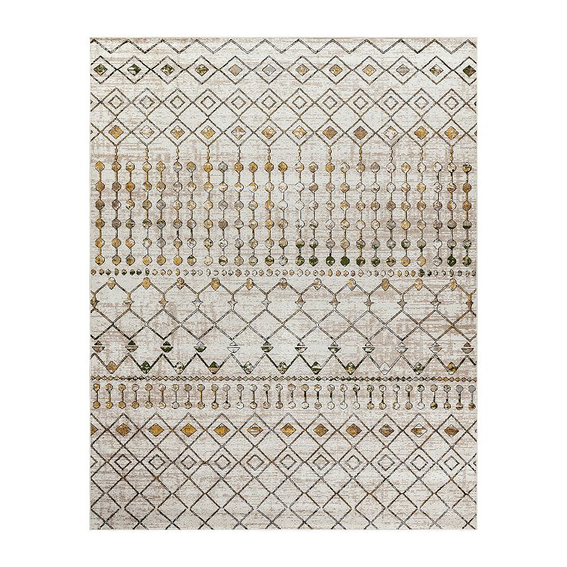 Decor 140 Laria Scandinavian Washable Area Rug, Beig/Green, 5X7 Ft