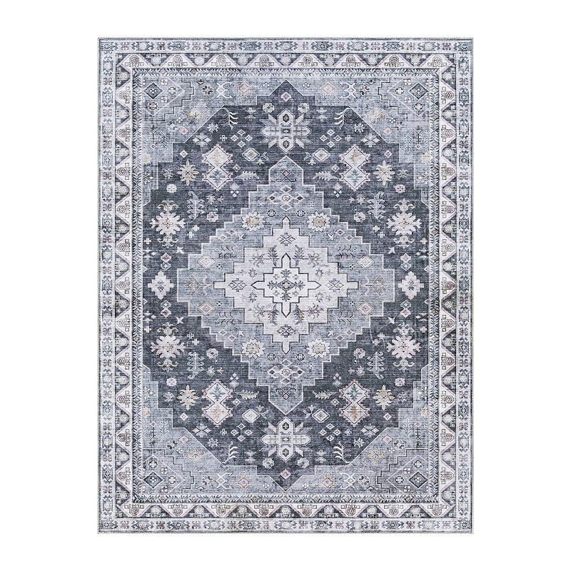 Decor 140 Renley Transitional Washable Area Rug, Black, 7.5X9.5 Ft