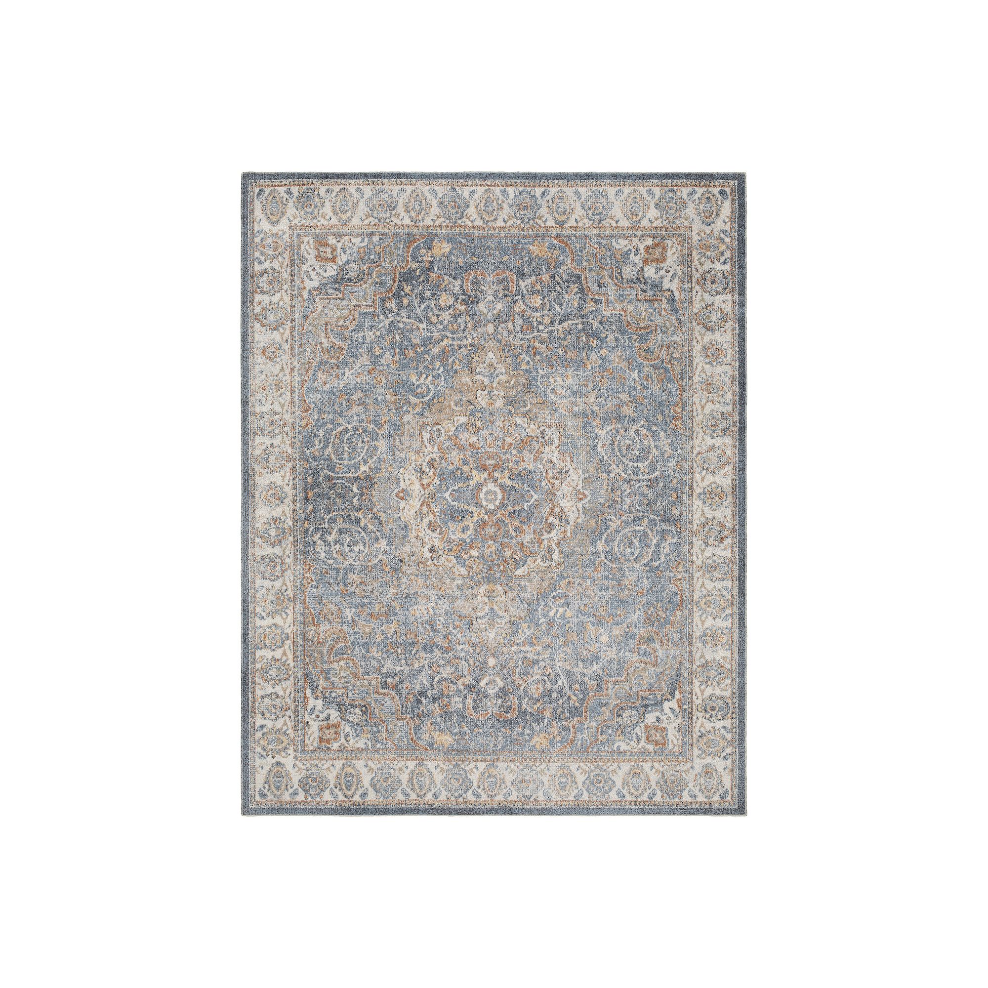 Decor 140 Lassie Traditional Washable Area Rug, Blue Brick Red