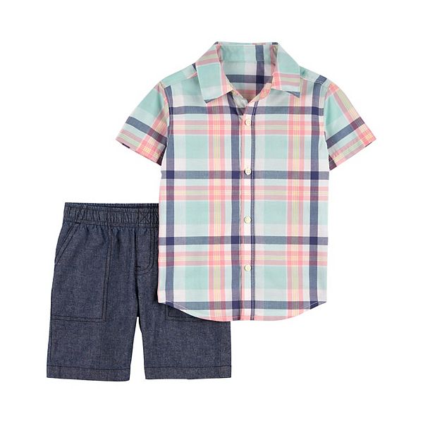 Toddler Boy Carter's Plaid ButtonFront Shirt & Shorts Set