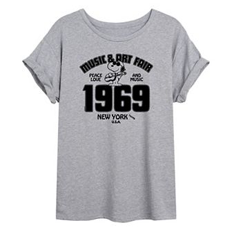 Juniors' Peanuts Music Art Oversized Graphic Tee