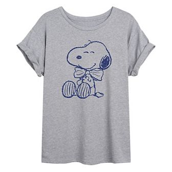 Juniors' Peanuts Snoopy Bowtie Oversized Graphic Tee