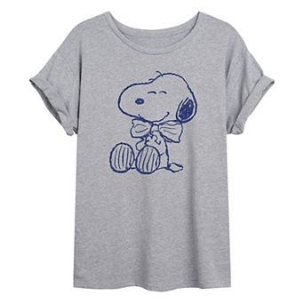 Juniors' Peanuts Snoopy Bowtie Oversized Graphic Tee