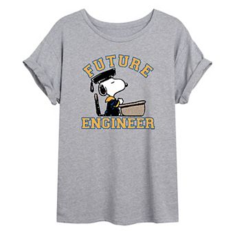 Juniors' Peanuts Engineer Oversized Graphic Tee