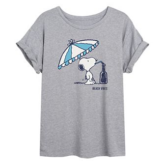 Juniors' Peanuts Beach Vibes Oversized Graphic Tee