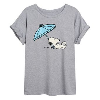 Juniors' Peanuts Snoopy Beach Oversized Graphic Tee
