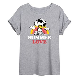 Juniors' Peanuts Summer Love Oversized Graphic Tee