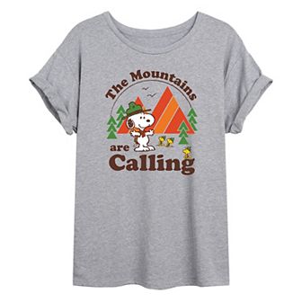 Juniors' Peanuts Mountains Oversized Graphic Tee