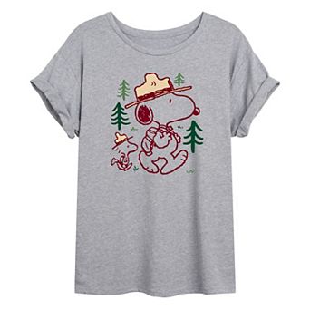Juniors' Peanuts Snoopy Hiking Oversized Graphic Tee