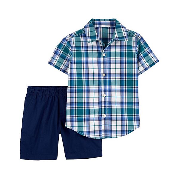 Baby Boy Carter's Navy Plaid Shirt & Shorts Set
