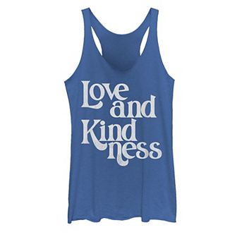 Juniors' "Love And Kindness" Cursive Text Racerback Tank Top